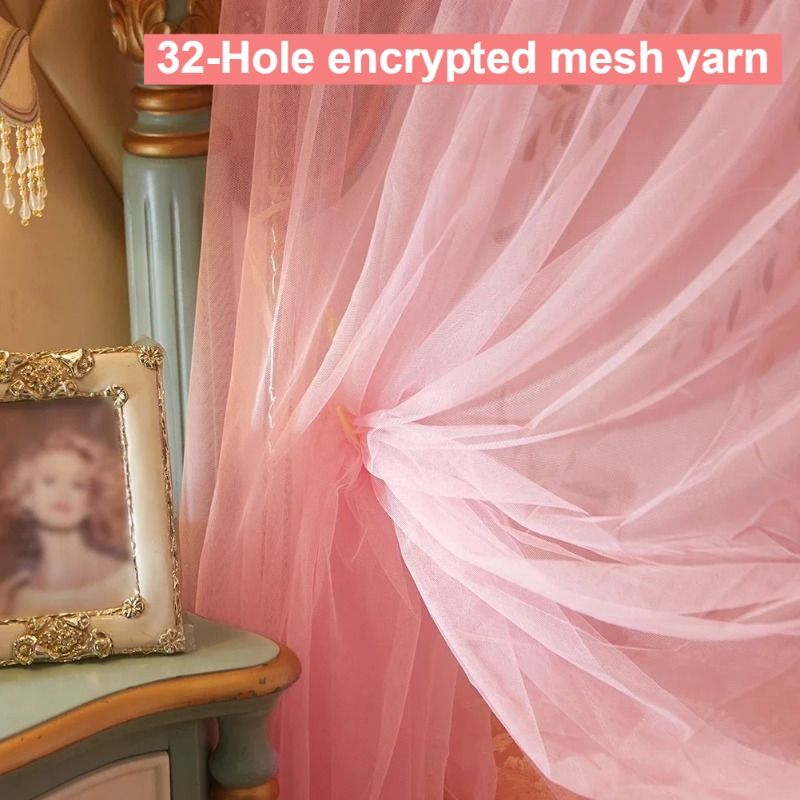 Lace Luxury Mosquito Net, Four-Cornered Mosquito Net, Princess Style Lovely Design, Many Sided Opening Bed Curtain, Breathable Mesh Easy to Clean, To Ensure a Comfortable Sleep Mosquitos Protection
