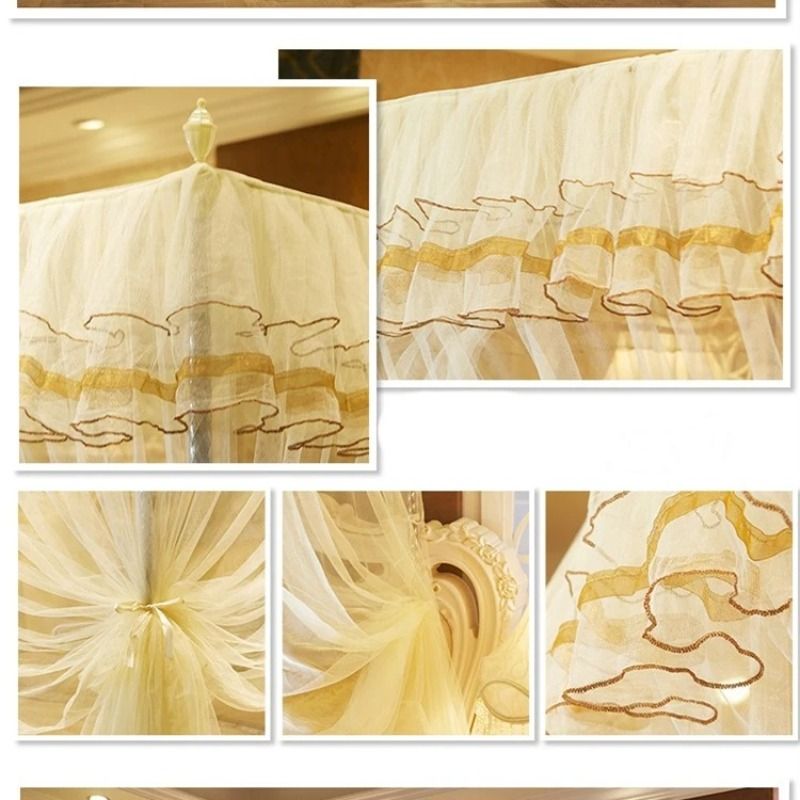 Lace Luxury Mosquito Net, Four-Cornered Mosquito Net, Princess Style Lovely Design, Many Sided Opening Bed Curtain, Breathable Mesh Easy to Clean, To Ensure a Comfortable Sleep Mosquitos Protection