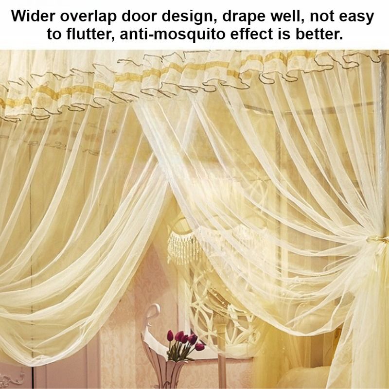 Lace Luxury Mosquito Net, Four-Cornered Mosquito Net, Princess Style Lovely Design, Many Sided Opening Bed Curtain, Breathable Mesh Easy to Clean, To Ensure a Comfortable Sleep Mosquitos Protection