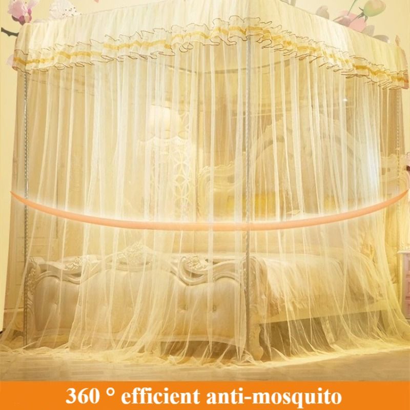 Lace Luxury Mosquito Net, Four-Cornered Mosquito Net, Princess Style Lovely Design, Many Sided Opening Bed Curtain, Breathable Mesh Easy to Clean, To Ensure a Comfortable Sleep Mosquitos Protection