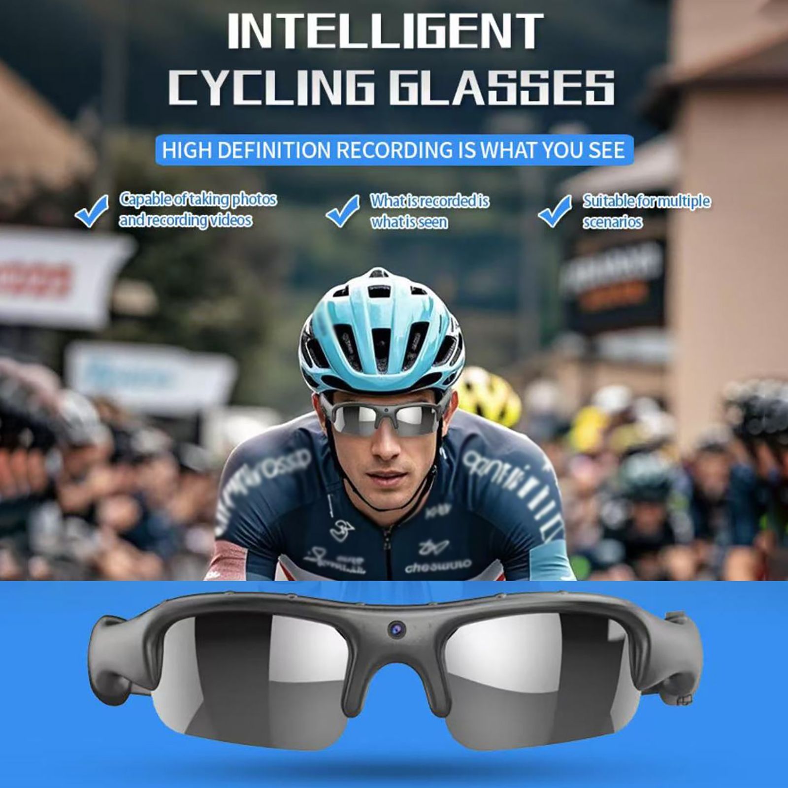 1080P Wifi Riding Smart Glasses Eyewear Outdoor Sports Driving Wireless Glasses Action Camera DVR Audio Video Recorder Camcorder Sports Glasses with Camera Video Glasses for Men/Woman Premium Gifts