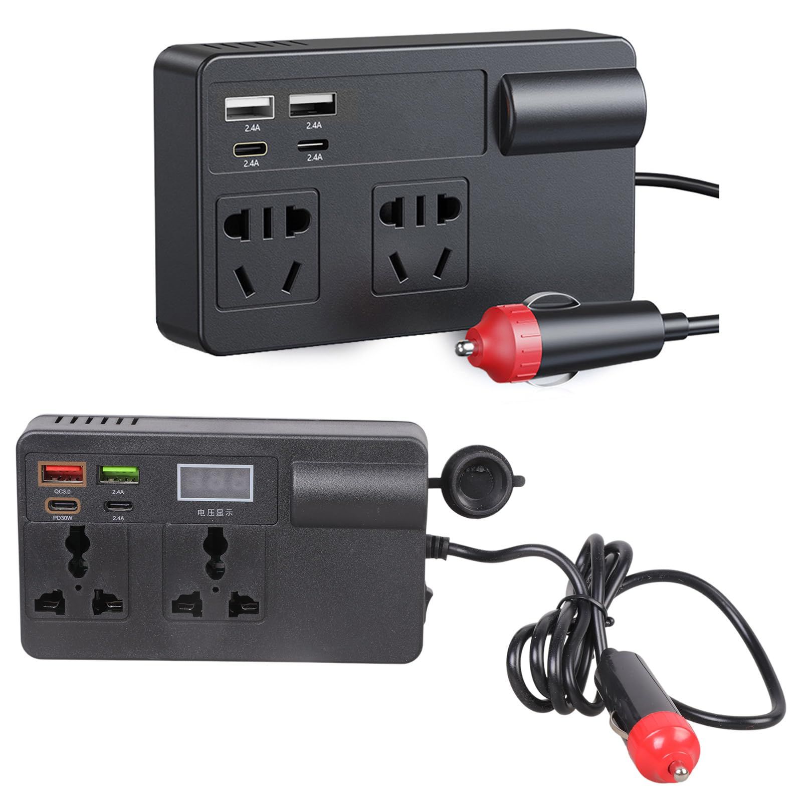 200W Car Power Inverter DC12V-24V to 220V Voltages Converter with PD30W Type-C & USB-a Port Car Plug Adapter Outlet Power Supply