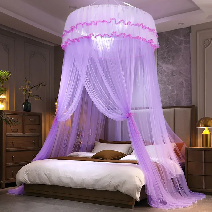 Mosquito Net Bed Canopy, Princess Canopy Bed Curtain Fine Sheer Mesh Dome Bed Canopies, Kids & Adults Lace Tent for Twin Full Queen King Bed Household Bedroom Dome Floor-to-ceiling Mosquito Net