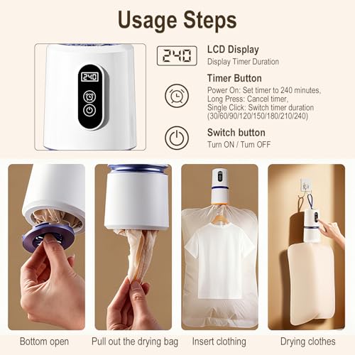 Portable Clothes Dryer, Quick Drying Mini Laundry Dryers for Clothes with Drying Bag, 110v Small Compact  Foldable Electric Dryer Machine for Travel, RV, Apartment
