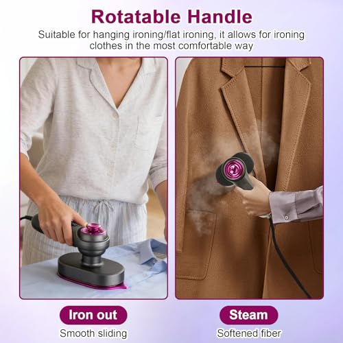 Ultra-Light 2-in-1 Mini Steam Iron, Portable Travel Steam Iron with 60ml Large Tank, 90° Rotatable Handle & Precision Tip for Collars, Handheld Clothes Steamer for Home, Office, Dorm
