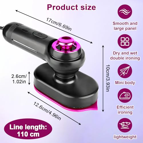 Ultra-Light 2-in-1 Mini Steam Iron, Portable Travel Steam Iron with 60ml Large Tank, 90° Rotatable Handle & Precision Tip for Collars, Handheld Clothes Steamer for Home, Office, Dorm