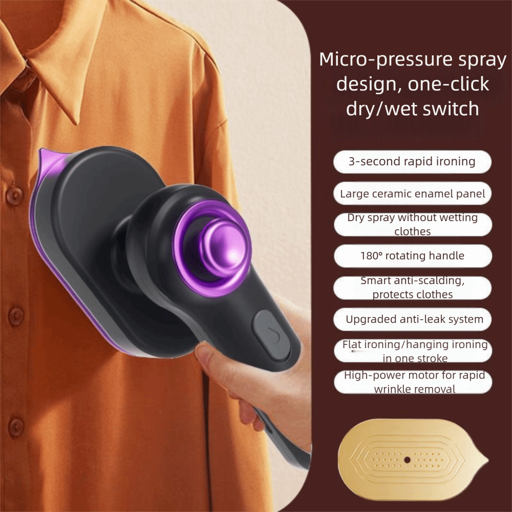 Ultra-Light 2-in-1 Mini Steam Iron, Portable Travel Steam Iron with 60ml Large Tank, 90° Rotatable Handle & Precision Tip for Collars, Handheld Clothes Steamer for Home, Office, Dorm