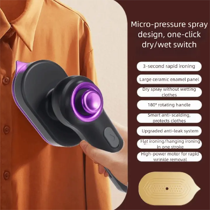 Ultra-Light 2-in-1 Mini Steam Iron, Portable Travel Steam Iron with 60ml Large Tank, 90° Rotatable Handle & Precision Tip for Collars, Handheld Clothes Steamer for Home, Office, Dorm