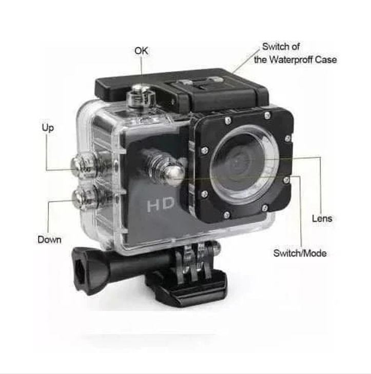 New 1080P high-definition sports camera, outdoor cycling, diving, waterproof and anti shake camera, Significant Gift Record Memory , 1080P 30fps 12MP 30M Sports Camera 2 Inch with Accessories