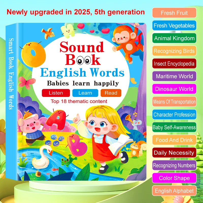 Interactive Reading Book for Toddler Speech Development, Books with Sound, Electronic Educational Game with Sensory Learning Functions, Musical Story Toy for Boys Girls Early Childhood Education