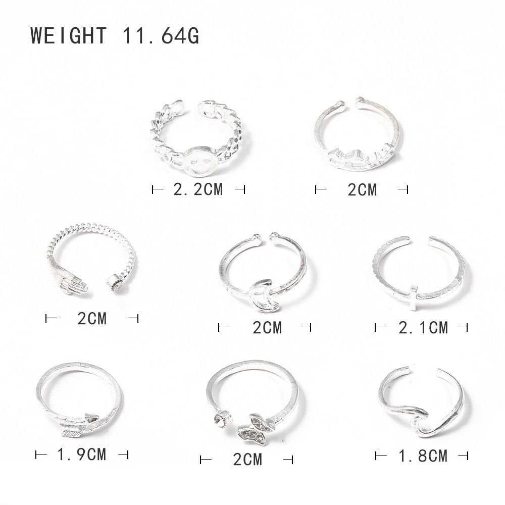 9-piece Set of Trendy and Personalized Women's Rings - Love Heart, Butterfly, Star and Moon with Diamond Inlay Combination