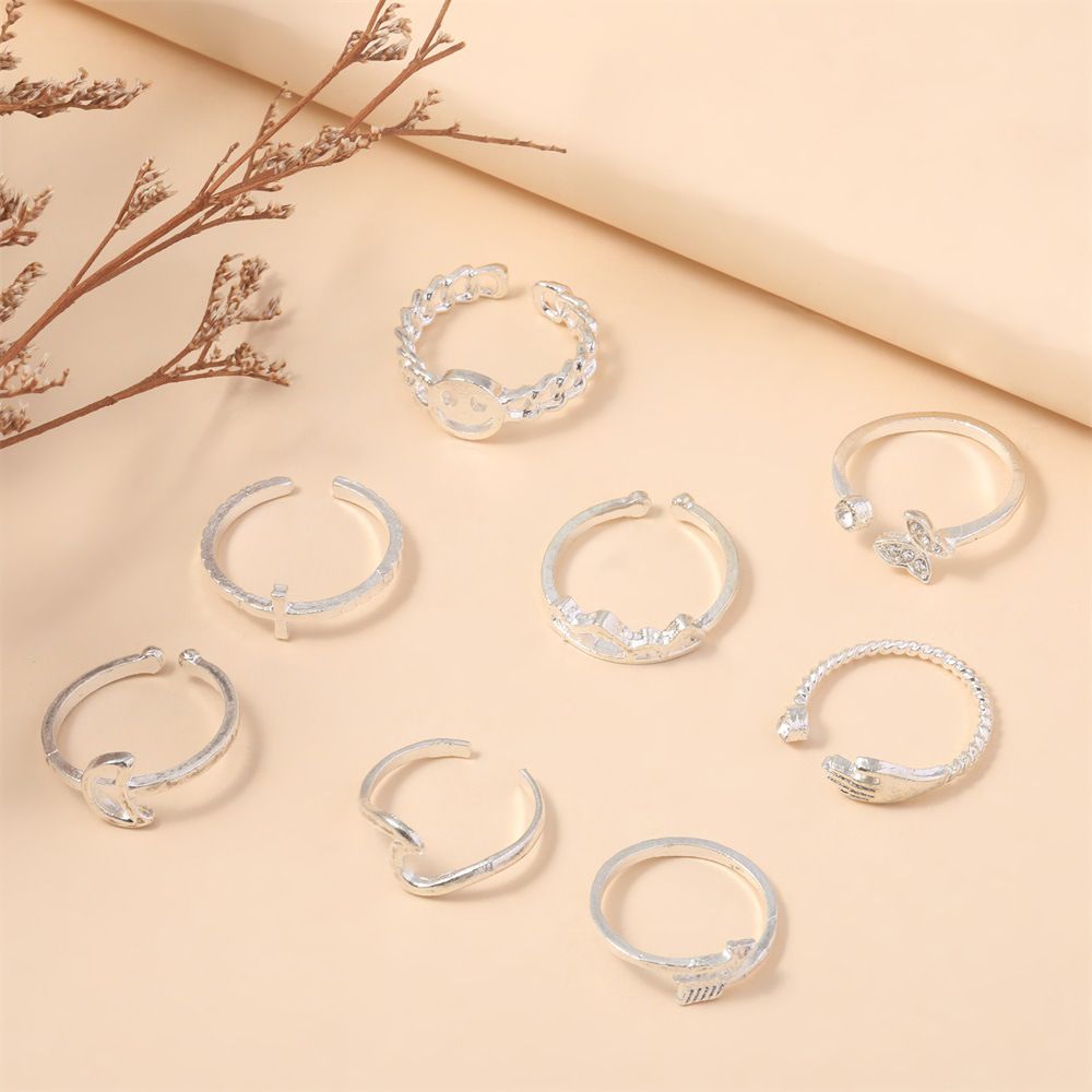 9-piece Set of Trendy and Personalized Women's Rings - Love Heart, Butterfly, Star and Moon with Diamond Inlay Combination