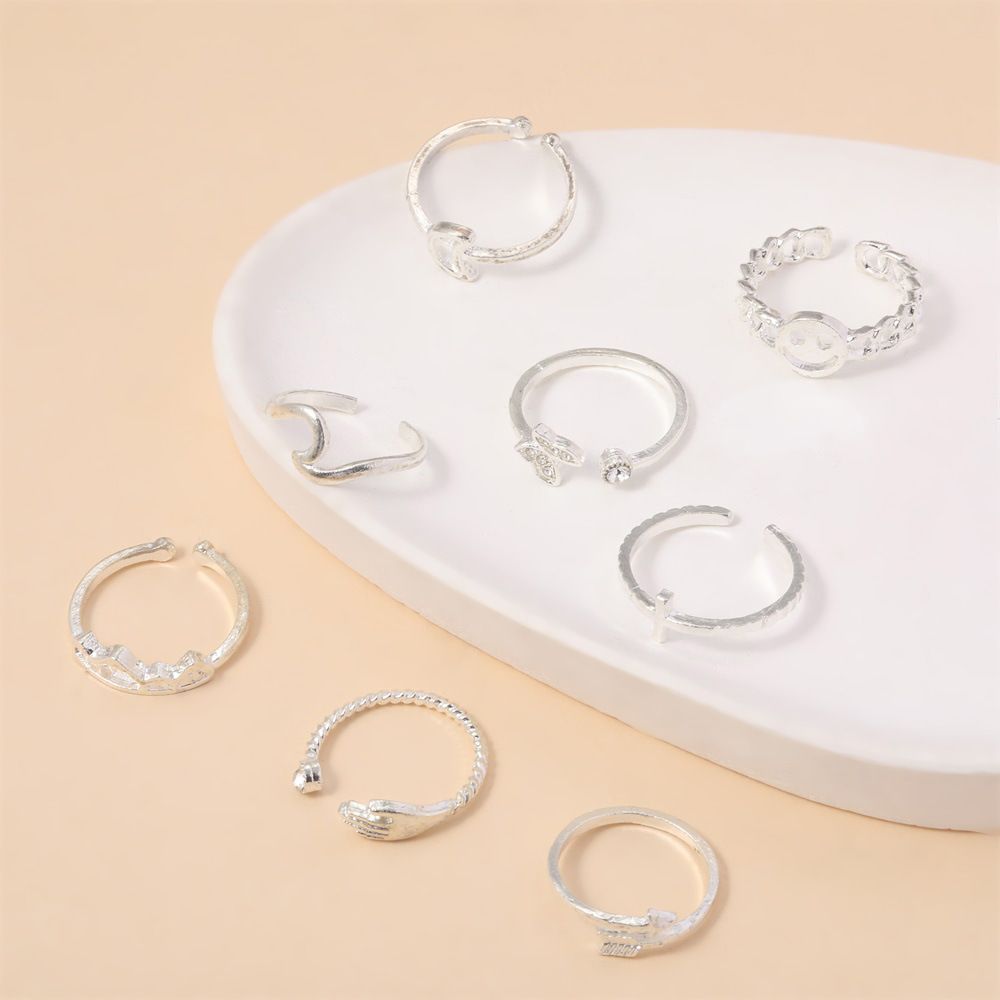 9-piece Set of Trendy and Personalized Women's Rings - Love Heart, Butterfly, Star and Moon with Diamond Inlay Combination