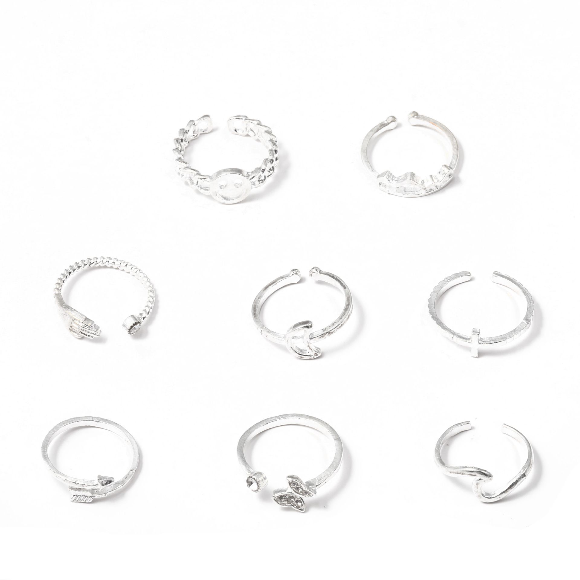 9-piece Set of Trendy and Personalized Women's Rings - Love Heart, Butterfly, Star and Moon with Diamond Inlay Combination
