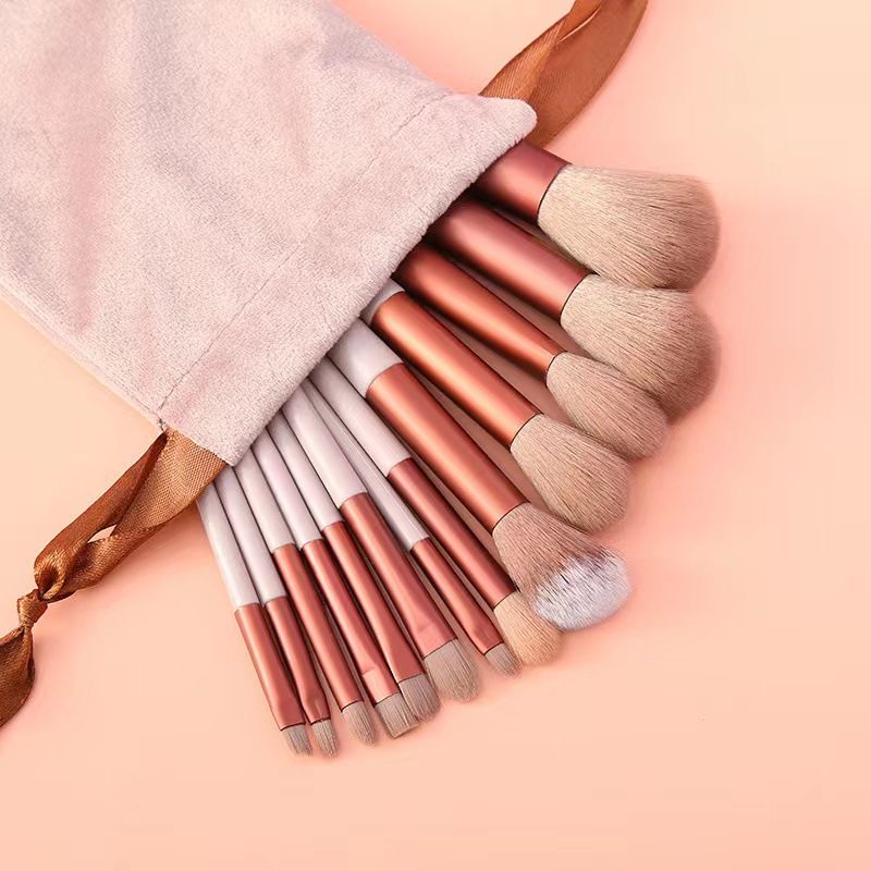 13-Piece Premium Vegan Bristles Makeup Brush Set - Professional Kabuki/Blush/Highlighter/Brow Brushes for Full Face Makeup (Ergonomic Cruelty-Free Travel Kit)