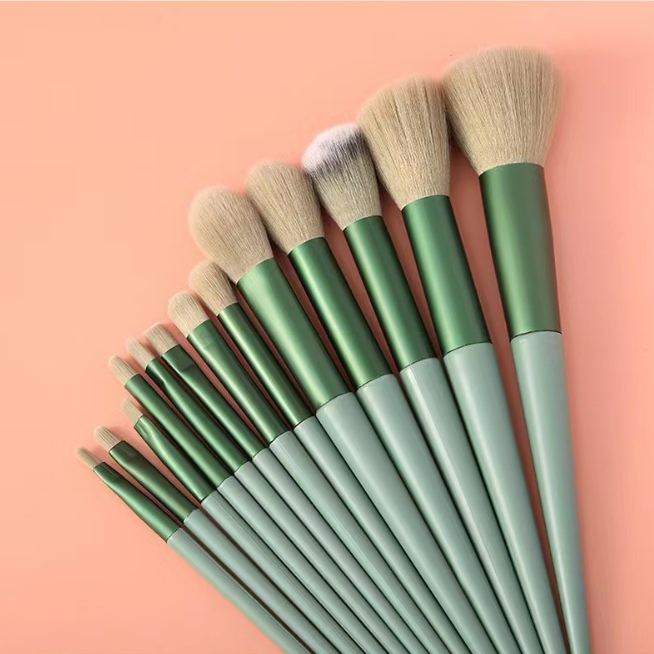 13-Piece Premium Vegan Bristles Makeup Brush Set - Professional Kabuki/Blush/Highlighter/Brow Brushes for Full Face Makeup (Ergonomic Cruelty-Free Travel Kit)