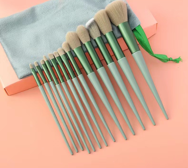 13-Piece Premium Vegan Bristles Makeup Brush Set - Professional Kabuki/Blush/Highlighter/Brow Brushes for Full Face Makeup (Ergonomic Cruelty-Free Travel Kit)