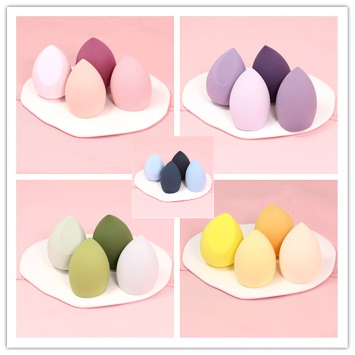 5-Piece Egg-Shaped Case Makeup Sponge Set - 3D Gourd/Teardrop/Angled Beauty Blenders for Liquid & Powder Foundation