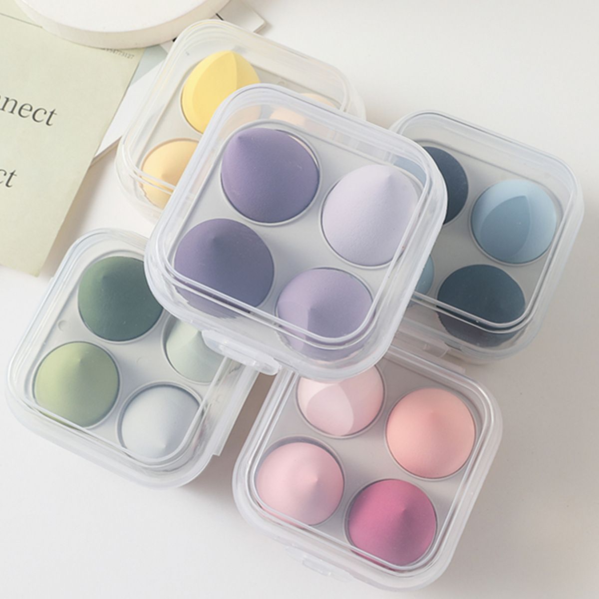 5-Piece Egg-Shaped Case Makeup Sponge Set - 3D Gourd/Teardrop/Angled Beauty Blenders for Liquid & Powder Foundation
