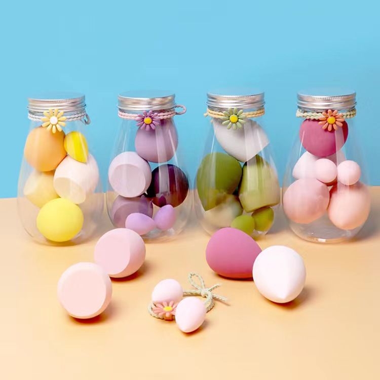 6piece Ocean-Inspired Message Bottle Makeup Sponge Set - Waterproof Reusable Container with 3D Gourd/Teardrop Beauty Blenders for Travel & Gift