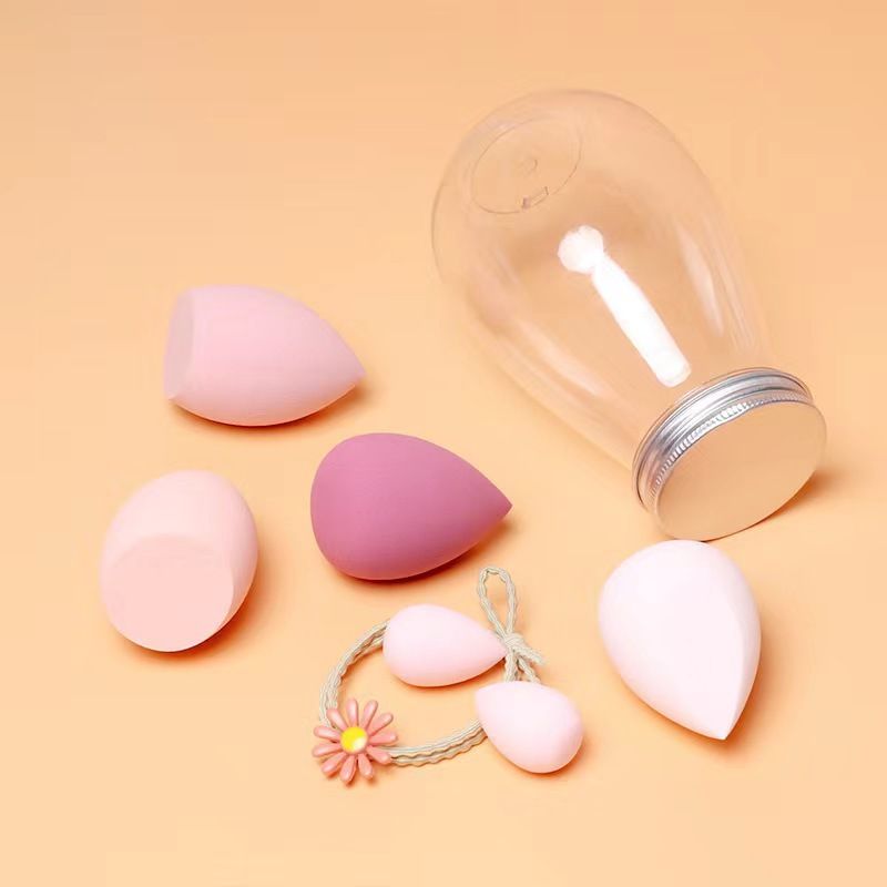 6piece Ocean-Inspired Message Bottle Makeup Sponge Set - Waterproof Reusable Container with 3D Gourd/Teardrop Beauty Blenders for Travel & Gift