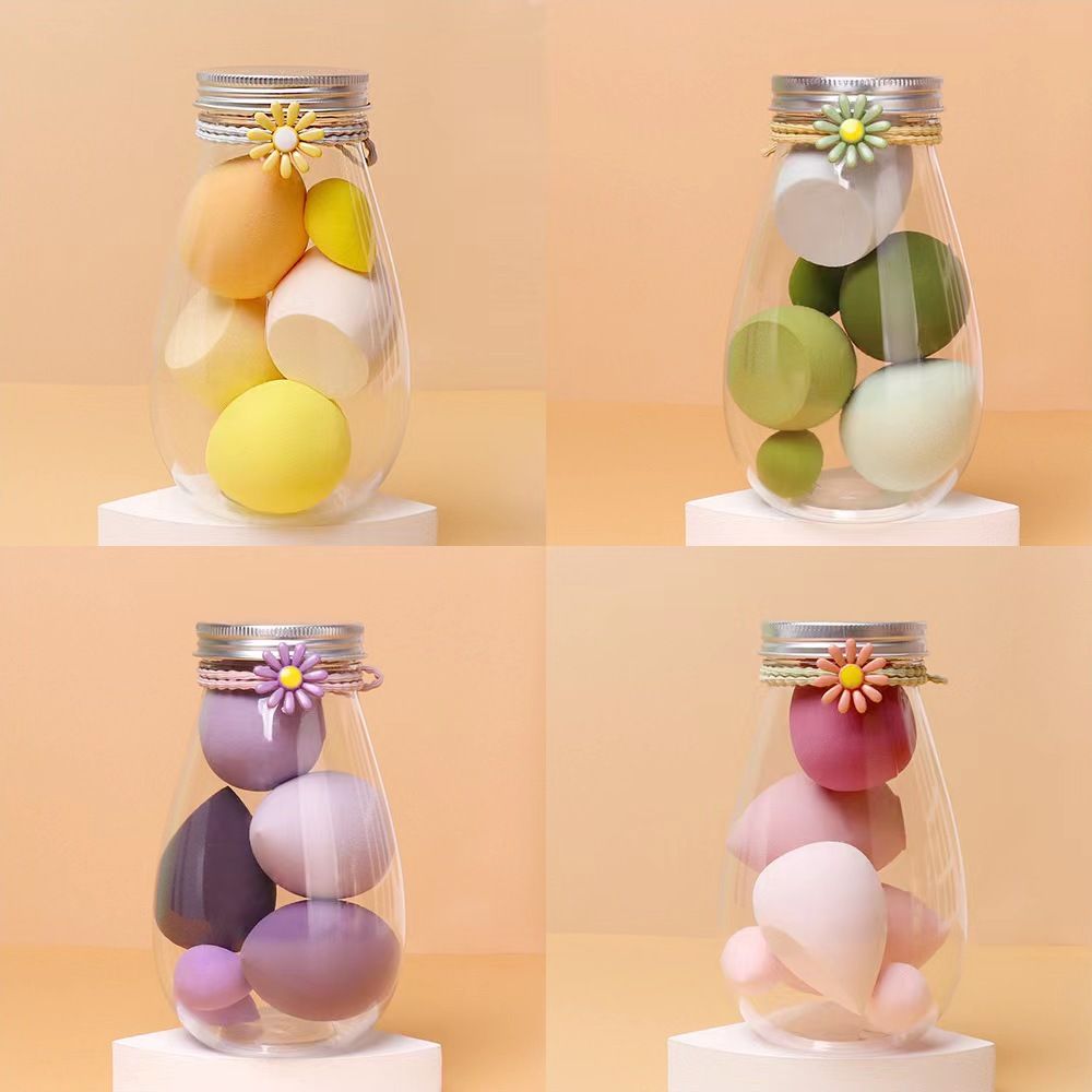6piece Ocean-Inspired Message Bottle Makeup Sponge Set - Waterproof Reusable Container with 3D Gourd/Teardrop Beauty Blenders for Travel & Gift