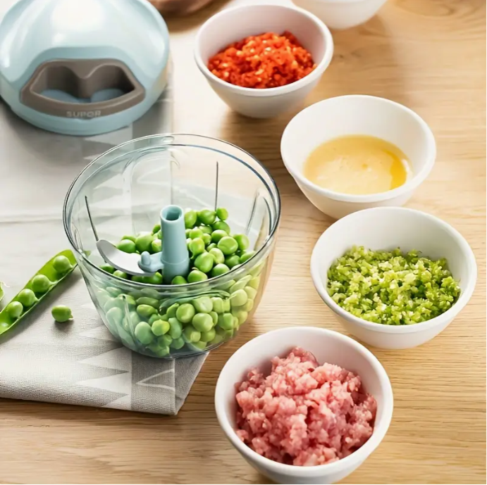 Manual Food Chopper & Meat Grinder - Multi-Functional Hand-Powered Vegetable Slicer, Nut Crusher, Garlic Press with Cheese Grater for Kitchen, Restaurant & Home Use (Heavy-Duty, Compact Design)