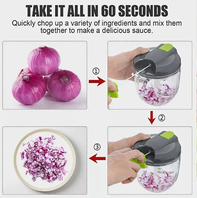 Manual Food Chopper & Meat Grinder - Multi-Functional Hand-Powered Vegetable Slicer, Nut Crusher, Garlic Press with Cheese Grater for Kitchen, Restaurant & Home Use (Heavy-Duty, Compact Design)