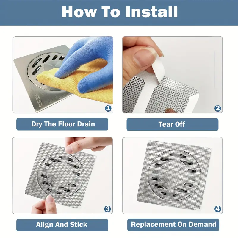 10pcs Disposable Shower Drain Hair Catcher Stickers - Easy-to-Use Plastic Mesh Filter Covers For Bathroom & Bathtub, Efficient Hair & Debris Blocker For Sink And Floor Drains