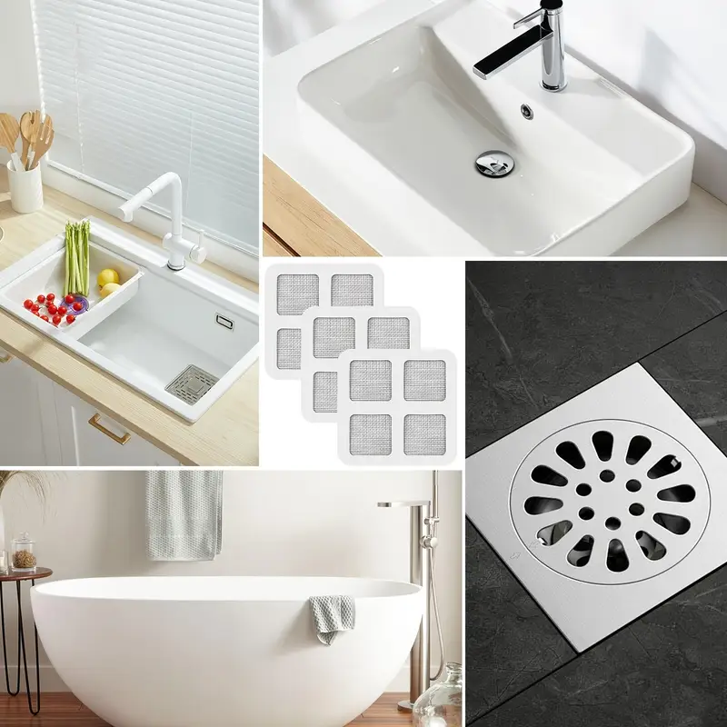 10pcs Disposable Shower Drain Hair Catcher Stickers - Easy-to-Use Plastic Mesh Filter Covers For Bathroom & Bathtub, Efficient Hair & Debris Blocker For Sink And Floor Drains