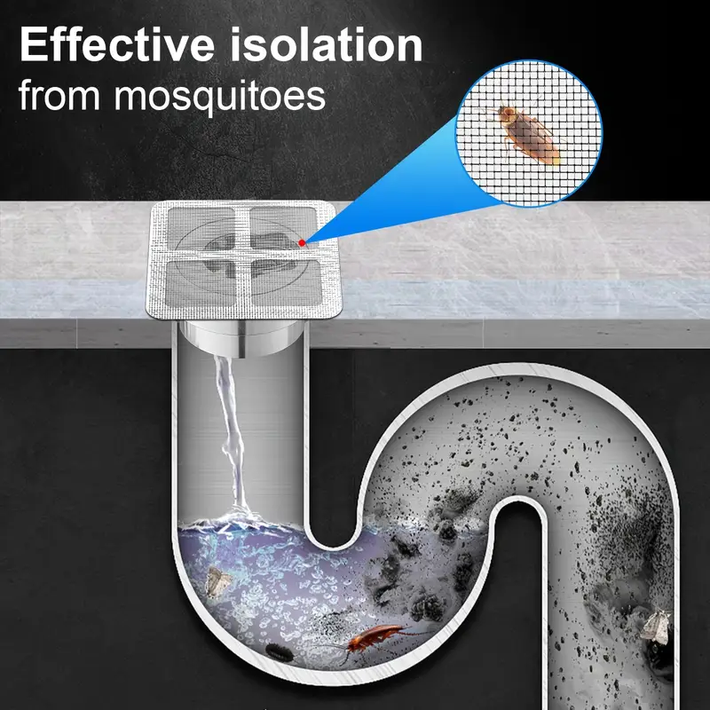 10pcs Disposable Shower Drain Hair Catcher Stickers - Easy-to-Use Plastic Mesh Filter Covers For Bathroom & Bathtub, Efficient Hair & Debris Blocker For Sink And Floor Drains