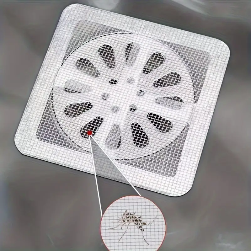 10pcs Disposable Shower Drain Hair Catcher Stickers - Easy-to-Use Plastic Mesh Filter Covers For Bathroom & Bathtub, Efficient Hair & Debris Blocker For Sink And Floor Drains