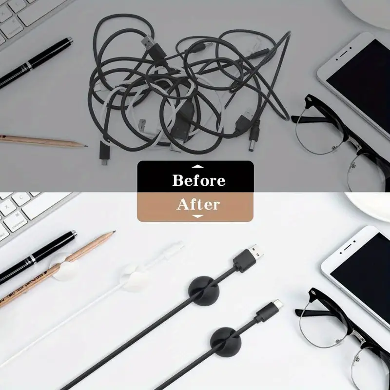 6/10 pcs Acrylic Cable Clip, Adhesive Charger Cord Holder - Wire Organizer for Desk, Wall, Car, Nightstand and Office Cable Management, Black White