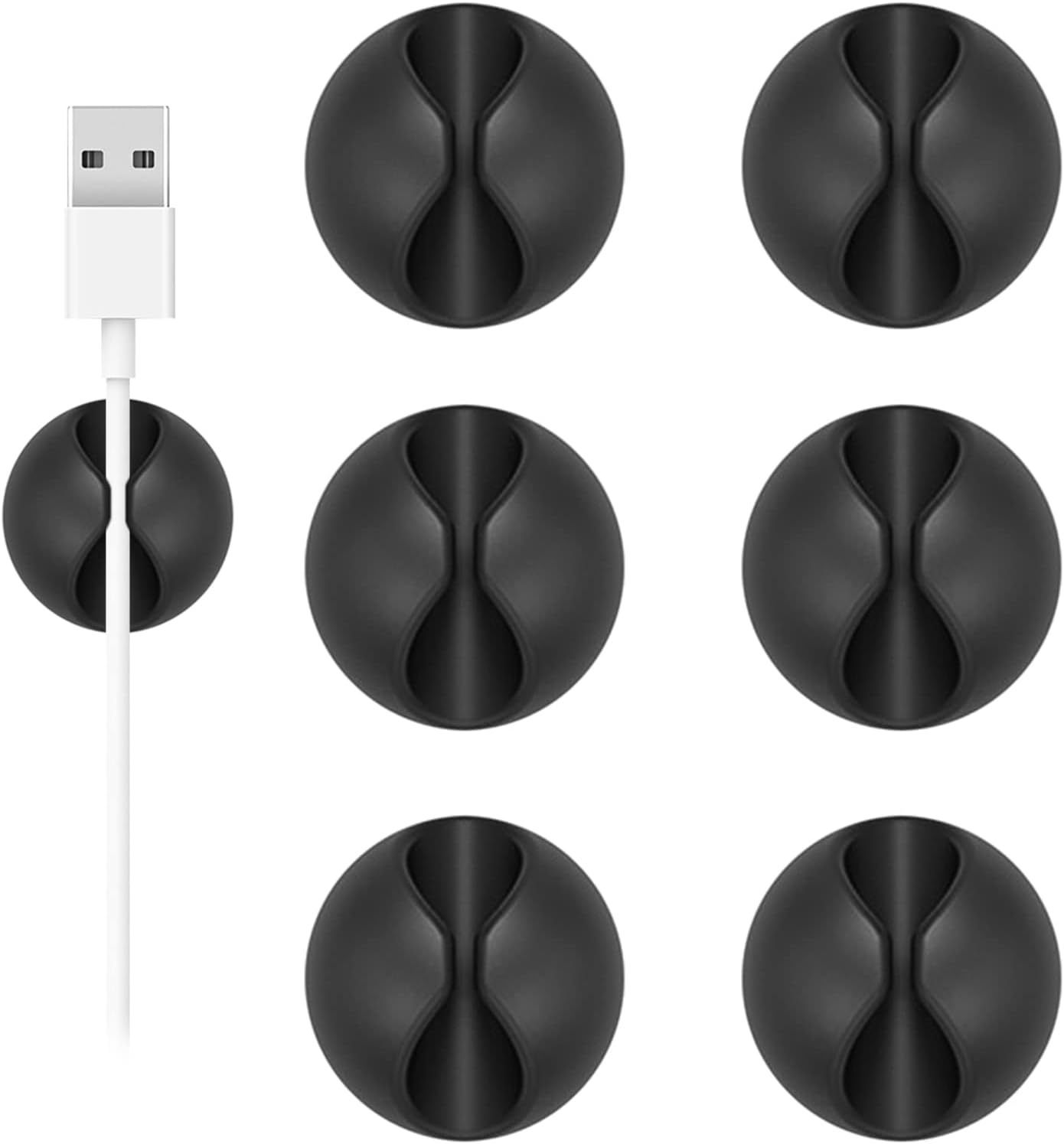 6/10 pcs Acrylic Cable Clip, Adhesive Charger Cord Holder - Wire Organizer for Desk, Wall, Car, Nightstand and Office Cable Management, Black White