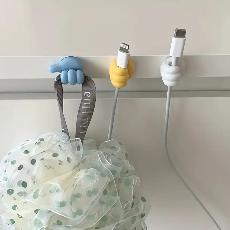 【Lowest Price 】10pcs Thumb-Shaped Cable Organizer Clips | No-Drill Adhesive Hooks for Home, Kitchen, and Bedroom, Assorted Colors, Plastic Material | Perfect for Charging Cables