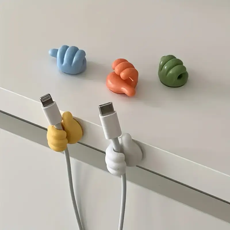 【Lowest Price 】10pcs Thumb-Shaped Cable Organizer Clips | No-Drill Adhesive Hooks for Home, Kitchen, and Bedroom, Assorted Colors, Plastic Material | Perfect for Charging Cables