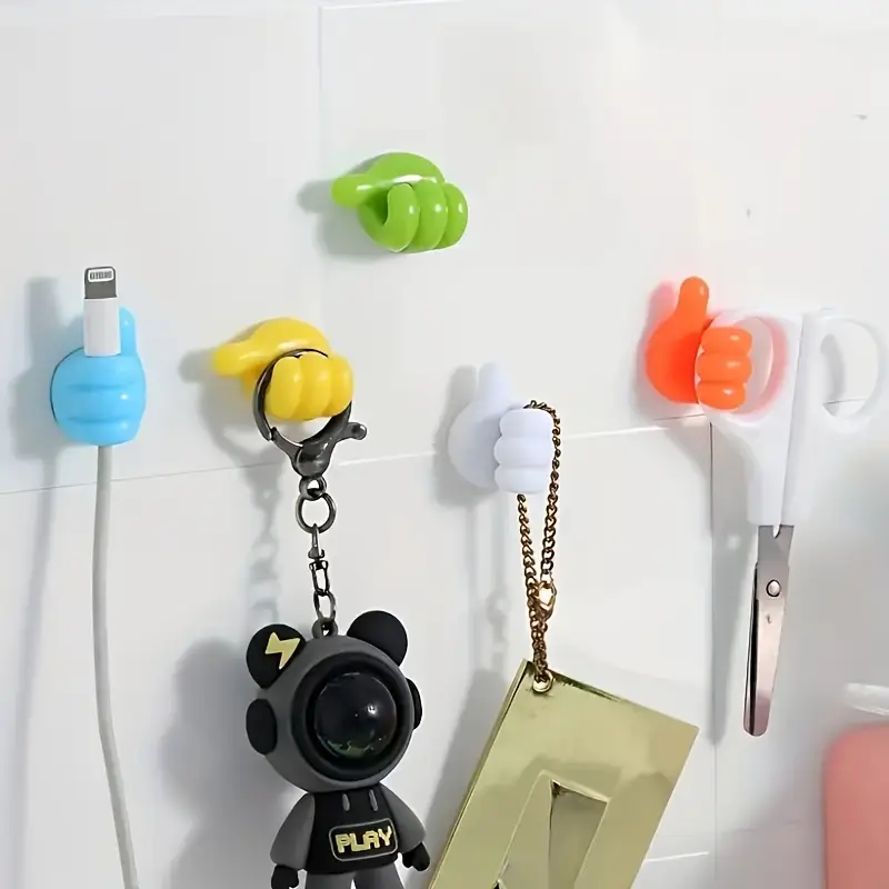 【Lowest Price 】10pcs Thumb-Shaped Cable Organizer Clips | No-Drill Adhesive Hooks for Home, Kitchen, and Bedroom, Assorted Colors, Plastic Material | Perfect for Charging Cables