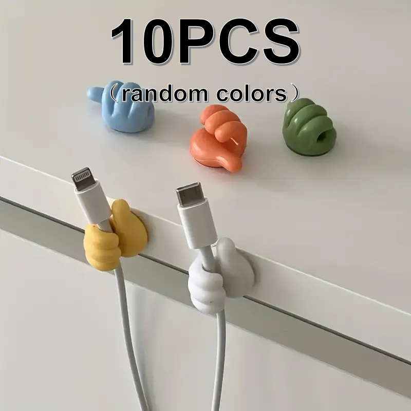 【Lowest Price 】10pcs Thumb-Shaped Cable Organizer Clips | No-Drill Adhesive Hooks for Home, Kitchen, and Bedroom, Assorted Colors, Plastic Material | Perfect for Charging Cables