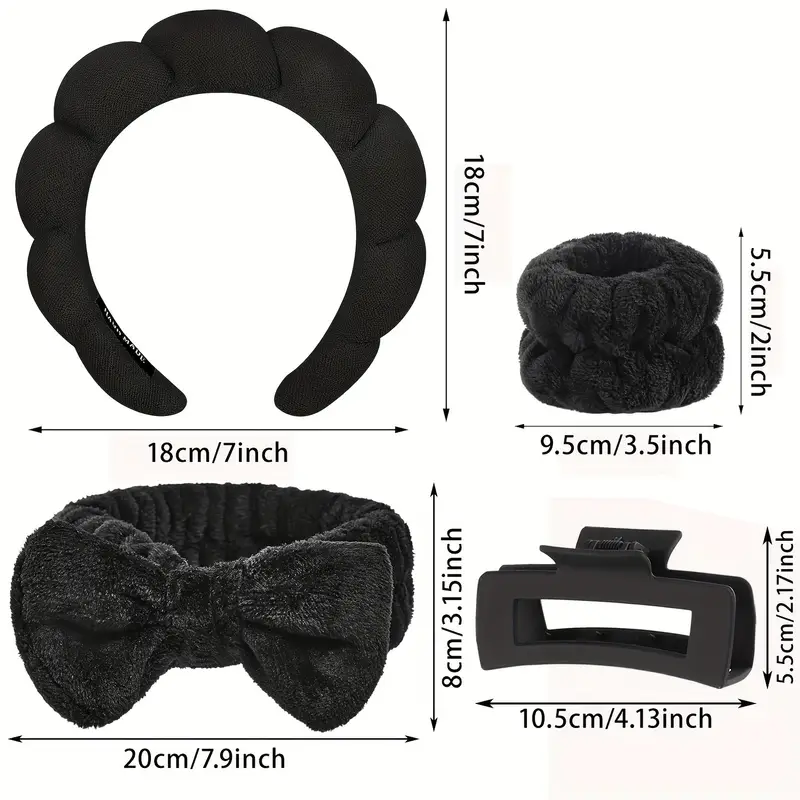 2/3/5pcs Set Spa Headband Wristband Set with Hair Claw Clips Skincare Headbands for Washing Face Skin Care Puffy Makeup Headband Wrist Bands Preppy Teen Girl Gifts Cute Trendy Stuff Hair Accessories