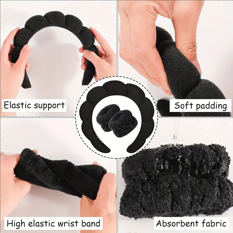 2/3/5pcs Set Spa Headband Wristband Set with Hair Claw Clips Skincare Headbands for Washing Face Skin Care Puffy Makeup Headband Wrist Bands Preppy Teen Girl Gifts Cute Trendy Stuff Hair Accessories