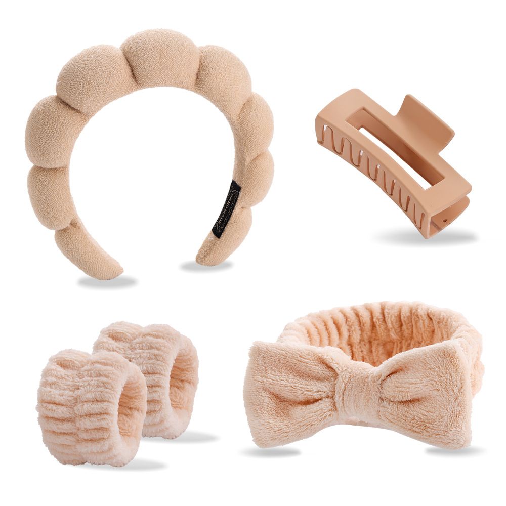 2/3/5pcs Set Spa Headband Wristband Set with Hair Claw Clips Skincare Headbands for Washing Face Skin Care Puffy Makeup Headband Wrist Bands Preppy Teen Girl Gifts Cute Trendy Stuff Hair Accessories