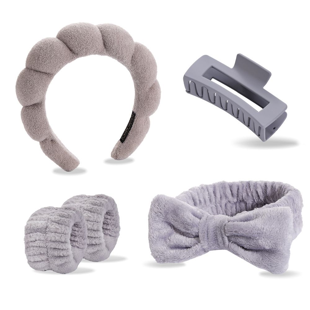 2/3/5pcs Set Spa Headband Wristband Set with Hair Claw Clips Skincare Headbands for Washing Face Skin Care Puffy Makeup Headband Wrist Bands Preppy Teen Girl Gifts Cute Trendy Stuff Hair Accessories
