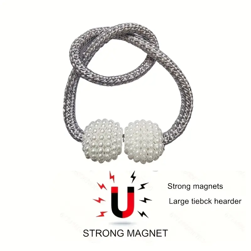 2 pcs Magnetic Pearl Curtain Tiebacks | Effortless No-Tools Installation, Instantly Elevate Your Living Room & Bedroom Decor | Luxury Drapery Holdbacks with Mini Artificial