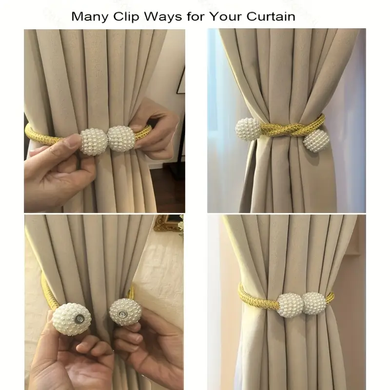 2 pcs Magnetic Pearl Curtain Tiebacks | Effortless No-Tools Installation, Instantly Elevate Your Living Room & Bedroom Decor | Luxury Drapery Holdbacks with Mini Artificial