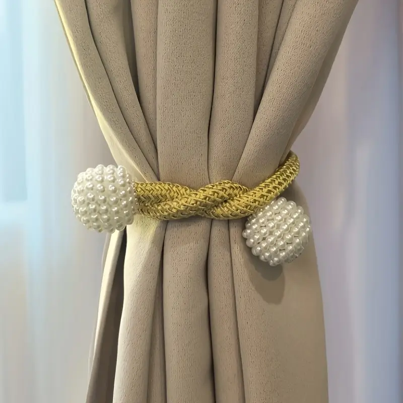 2 pcs Magnetic Pearl Curtain Tiebacks | Effortless No-Tools Installation, Instantly Elevate Your Living Room & Bedroom Decor | Luxury Drapery Holdbacks with Mini Artificial