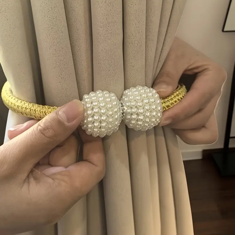 2 pcs Magnetic Pearl Curtain Tiebacks | Effortless No-Tools Installation, Instantly Elevate Your Living Room & Bedroom Decor | Luxury Drapery Holdbacks with Mini Artificial