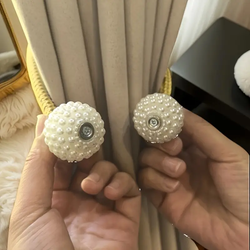 2 pcs Magnetic Pearl Curtain Tiebacks | Effortless No-Tools Installation, Instantly Elevate Your Living Room & Bedroom Decor | Luxury Drapery Holdbacks with Mini Artificial