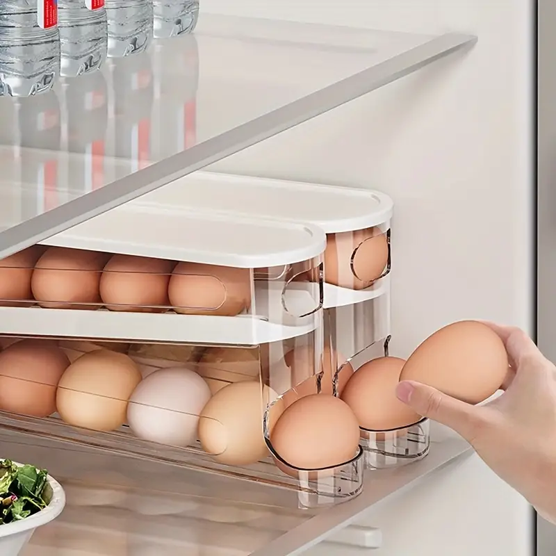 【Black Friday Exclusive Bottom Price】Automatic Double-Layer Sliding Egg Box - Flip-Top Freshness Preserver | Space-Saving Fridge Egg Organizer-(3 - 5 days delivery)