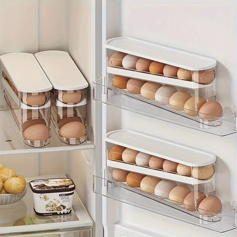 【Black Friday Exclusive Bottom Price】Automatic Double-Layer Sliding Egg Box - Flip-Top Freshness Preserver | Space-Saving Fridge Egg Organizer-(3 - 5 days delivery)