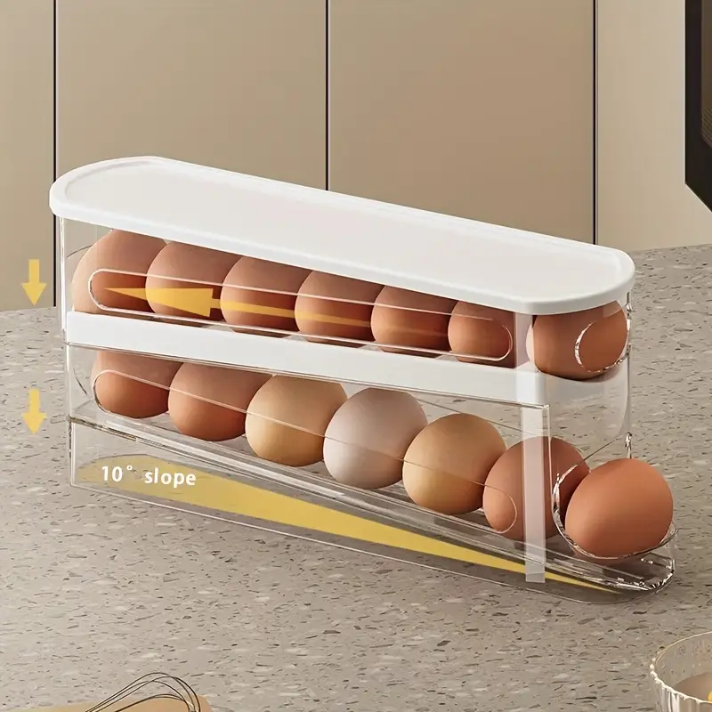 【Black Friday Exclusive Bottom Price】Automatic Double-Layer Sliding Egg Box - Flip-Top Freshness Preserver | Space-Saving Fridge Egg Organizer-(3 - 5 days delivery)